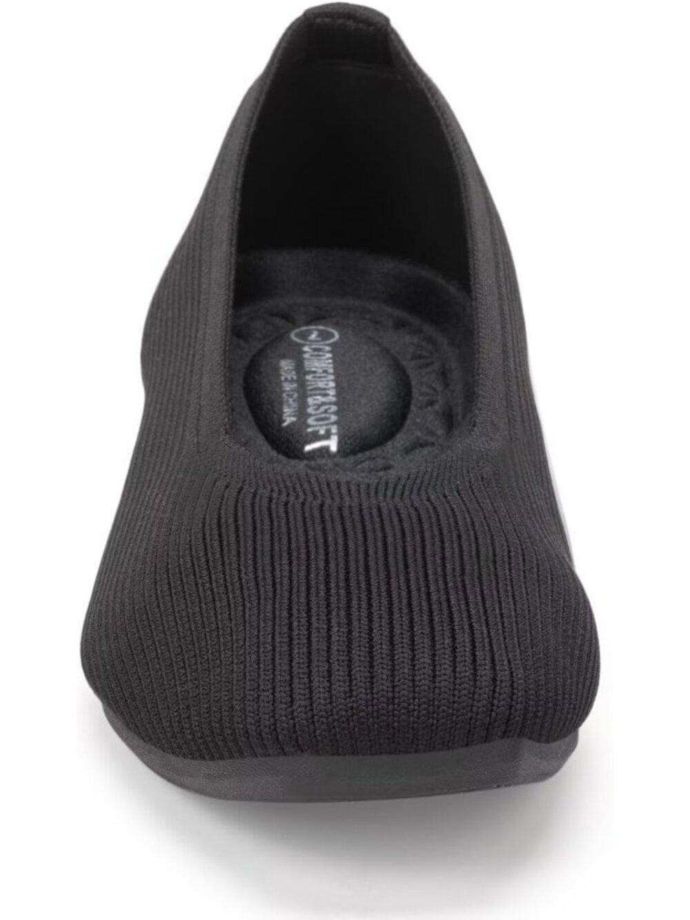 〽️Women's Black 1 Square Toe Flat Fly Knitted Fabric Comfortable Knitted Shoes